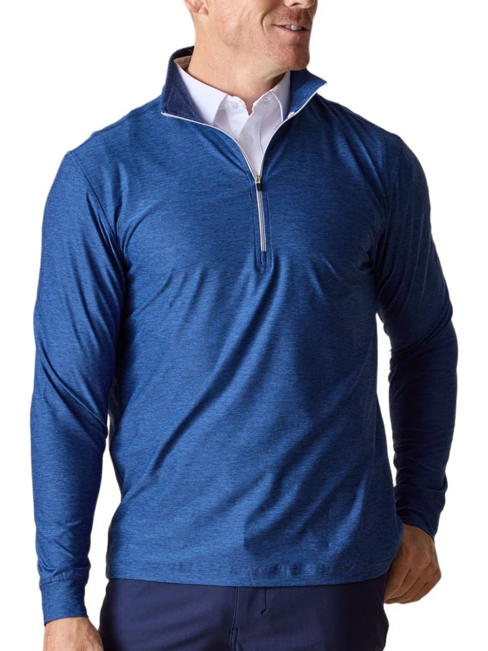 STRAIGHT DOWN Men's Indigo Crusher Quarter Zip in Blue Spacedye